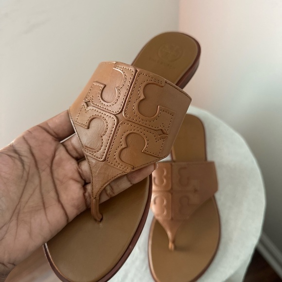 Tory Burch 64299 Weston Full Logo Women's Thong Royal Tan size 8M - Picture 5 of 11